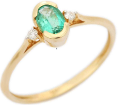 Emerald and Diamond Three Stone Engagement Ring in 14K Yellow Gold - £334.73 GBP