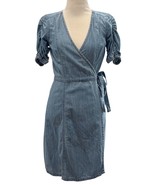 Madewell Chambray Wrap Dress Womens XXS Ruched Sleeves Tie Waist Lightwe... - $282.06 MXN