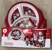 Disney Minnie &amp; Mickey Mouse Melamine Kids Child 5pc Christmas Dish Feeding Set - £23.72 GBP