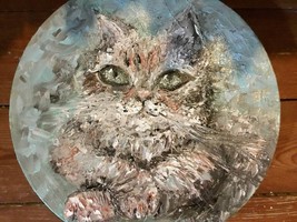 Cat oil painting on round canvas, original oil painting wall art. - £43.96 GBP