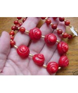 (v24) Red BAMBOO + SPONGE coral Beads sea shells GEM bead Necklace JEWELRY - £32.02 GBP