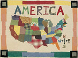 America by Lura Jane Folk Art Quilted Map of the USA Open Edition Paper Print - £15.89 GBP