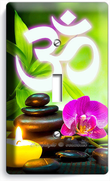FENG SHUI STONES BAMBOO OM SYMBOL YOGA SINGLE LIGHT SWITCH WALL PLATE ROOM DECOR