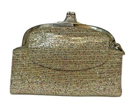 Womens Small Clutch Glittery Sparkle Party Evening Bag Kiss Lock 8 x 6 - £13.12 GBP