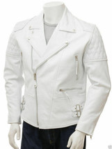 Slim Fit Biker WHITE Jacket Men Pure Leather Casual Classic 100%Genuine ... - £85.77 GBP+