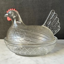 Vintage Hen on Nest Indiana Glass Clear Red Comb Chicken Covered Candy Dish - $27.50