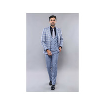 Men 3pc European Vested Suit WESSI by J.VALINTIN Extra Slim Fit JV30 blue plaid image 11
