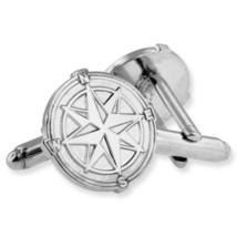 North Star Nutical Compass Silver Cufflink Set - £29.88 GBP