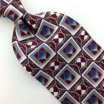 Krizia Uomo Italy Tie Redish-Brown Blue Gray Silk Necktie Geometric Shape I21-90 - £12.37 GBP