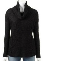 Womens Sweater Sonoma Black Cable Knit Long Sleeve Cowlneck Lurex $44 NE... - £15.31 GBP