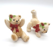 Holiday Playful Teddy Bears Ceramic Decoration Set of 2 FLEA BITE CHIP - £15.02 GBP