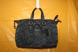 Coach Jacquard Sateen Leather Logo Ashley Black Handbag F19242 Shoulder Bag - £43.01 GBP