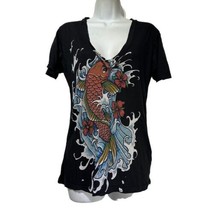 Urban Outfitters KOI fish Black Short Sleeve Y2K Shirt Top Size M - £23.35 GBP