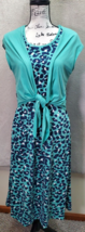 Cuddl Duds Long Maxi Dress Womens Medium Green Leopard Print Flexwear Tie Front - £21.90 GBP