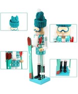 Wooden Christmas Nutcracker, 16&quot;, MALE IN AQUA BLUE OUTFIT WITH SKIING E... - £29.59 GBP
