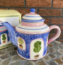 Pink Blue Ceramic Teapot Tea Pot World Bazaars Garden Plants Kettle Server NIB - $15.20