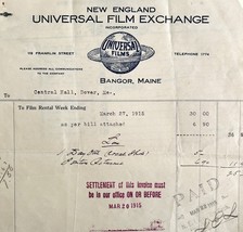 Universal Films Exchange 1915 WW2 Era Invoice Center Theater Maine DWEE3... - $39.99
