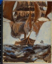 Vintage Pittura a Olio su Tela Circa 1960 Vista Sul Mare Tob - $138.58