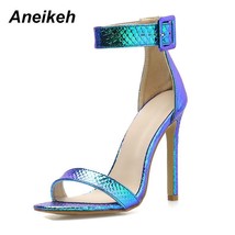 Aneikeh 2021 Fashion Summer Serpentine PU Peep Toe High Heel Women Sandals Sexy  - £37.29 GBP