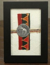 Framed Art Original African Textile Hand Made Paper &amp; Elephant Metal Medallion - £19.36 GBP
