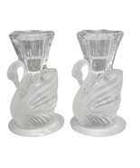 Partylite 1990s 24% Lead Crystal Swan Clear &amp; Frosted Taper Candle Holde... - £11.48 GBP