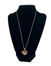 Premier Designs Gold Tone Wrapped Heart Locket Necklace Red Bow 21&quot; Long - £11.68 GBP