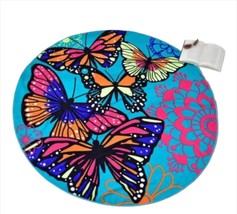 Vibrant Butterfly Beach Towel 59" Diameter Round Soft Teal Background Polyester image 1