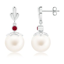 Authenticity Guarantee

ANGARA Freshwater Pearl &amp; Ruby Motif Earrings in Silv... - $274.55+