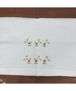 Vintage Tea Towel Embroidery 19x13 Inch White w/ Pink Yellow Hearts - $16.83