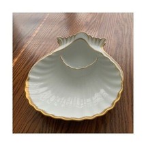 Glass Shell Party Serving Dip Bowl Tray White Gold - $21.77