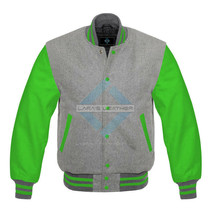 American Letterman College Varsity Gray Wool Jacket/Real Leather Sleeves... - £74.06 GBP