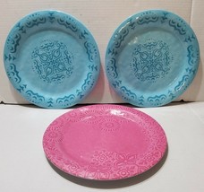 Decorative Melamine Dinner Plate 10.5&#39;&#39; Blue Pink Serving Appetizer Tray... - $17.14