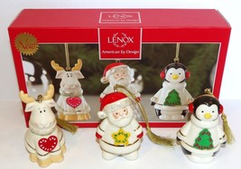 LENOX HEARTFELT CHRISTMAS SET OF 3 MOOSE SANTA PENGUIN ORNAMENTS IN BOX~... - $39.59