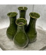Vintage Pottery Crazed Green Finger 7” Vase Four Vessel MCM RARE - $232.00 CAD