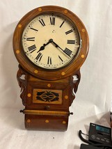 19thC Antique Victorian Marquetry Inlay New Haven Wall Clock works! - $321.75