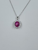 Large Sunburst Red Corundum CZ and White CZ Pendant and Chain, Sterling - $34.95