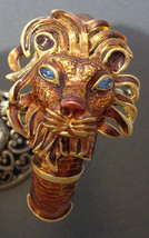 KJL Lion Head Bracelet Brown Enamel Blue Crystal Eye Magnetic Clamper Ba... - £59.25 GBP