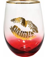 Kiss Lips 21718 Gold Foil Stemless Wine Glass 20 oz Red - £19.10 GBP