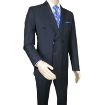 Men Suit BERLUSCONI Turkey Italian Wool 180's Double Breasted UGS94-12 Navy image 2