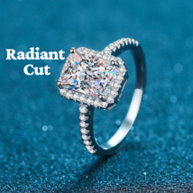 GRA Certified Emerald/Radiant Cut Pave Halo 1/2ct Moissanite S925 Engagement Rin - $136.00+