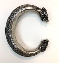 Silver Tone Gothic Dragon Head Cuff Bracelet Beautiful Detail - £15.73 GBP