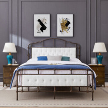Queen Size High Boad Metal Bed With Soft Head And Tail, No Spring - $419.54