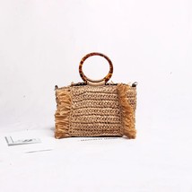 Summer Straw Bags Tels Amber  Acrylic Handle  Clutch Beach Raffia Rattan Woven H - £140.84 GBP