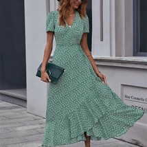 Long floral chiffon dress for woman summer short sleeve dress with flowe... - £36.01 GBP