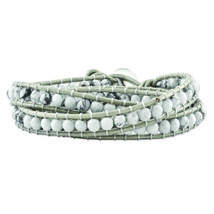 White Howlite Beaded and Leather Multi-wrap Bracelet BF1621 - £54.00 GBP