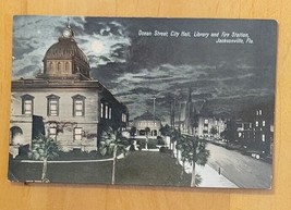 Oc EAN Street, City Hall, Library &amp; Fire Station, Jacksonville - Postcard 1907-15 - £2.35 GBP