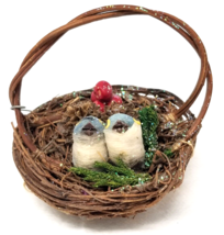 Bluebirds in Nest Christmas Ornament Sparkle Wood Handmade Vintage - £9.61 GBP