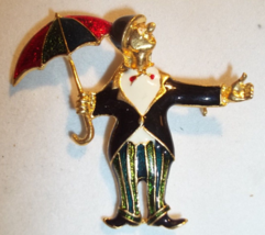 Colorful Vintage Guilloche Enamel Pin Singing Man With Umbrella - $13.85