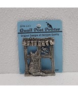 Gina Le Quail Post Vintage Pewter Cat &amp; Bird in Window Pin Brooch - $22.19