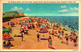 Bathing Beach Boardwalk Looking North Rehoboth beach DE Linen Postcard A7 - $5.12
